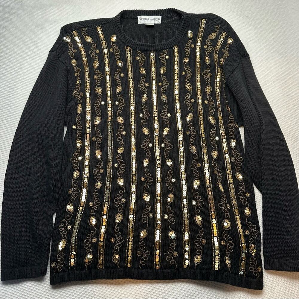 Vintage Victoria Harbour embellished sweater flashy ugly sweater glitzy